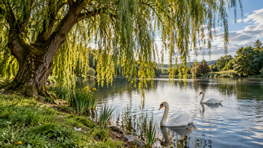 Time Jigsaw Swans beneath a Willow Jigsaw Puzzle Online